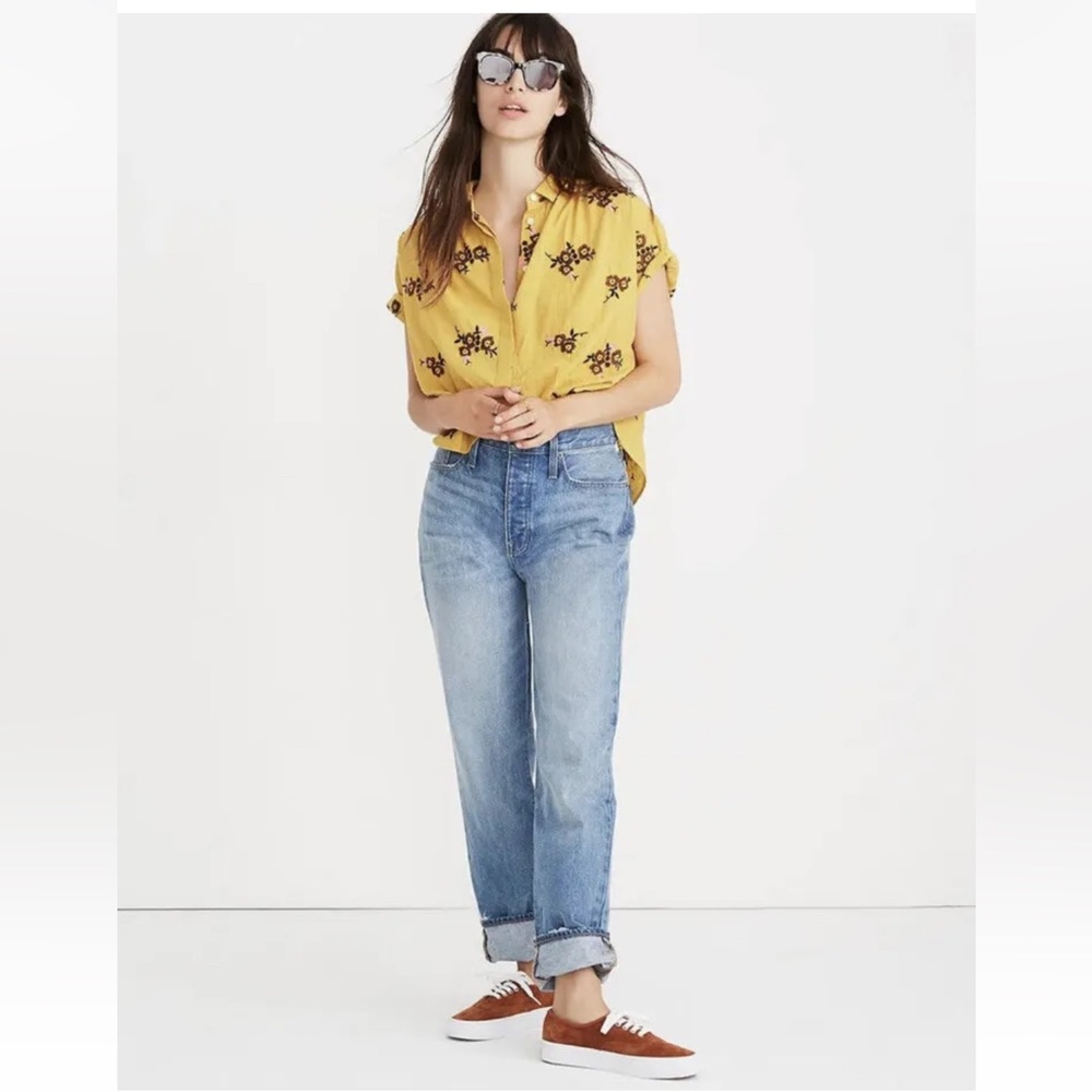 MADEWELL Women's Yellow Embroidered Hilltop Shirt XXSmall J8896 ($75)